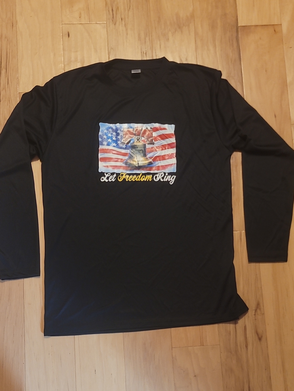 Black Long-Sleeve Graphic Tee with Liberty Bell Freedom Print